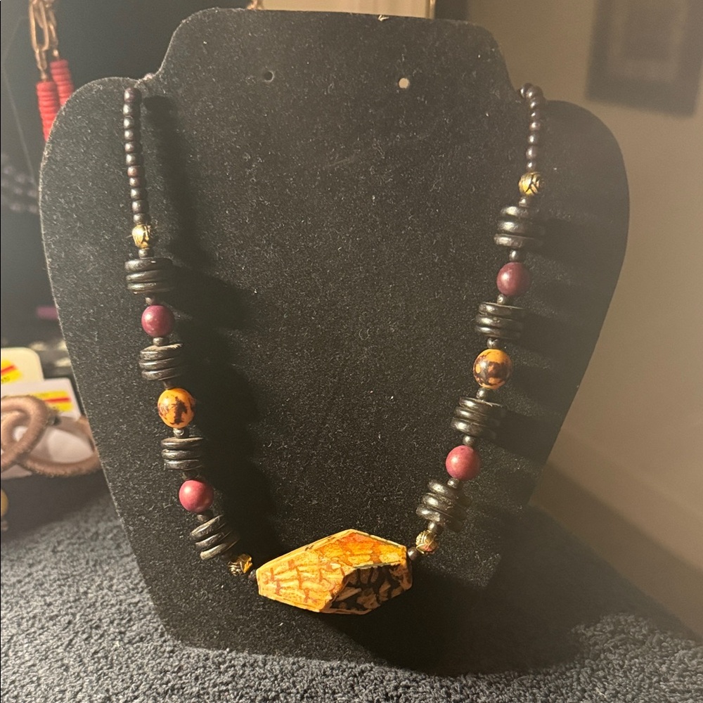 Handcrafted Black and Gold Beaded Necklace